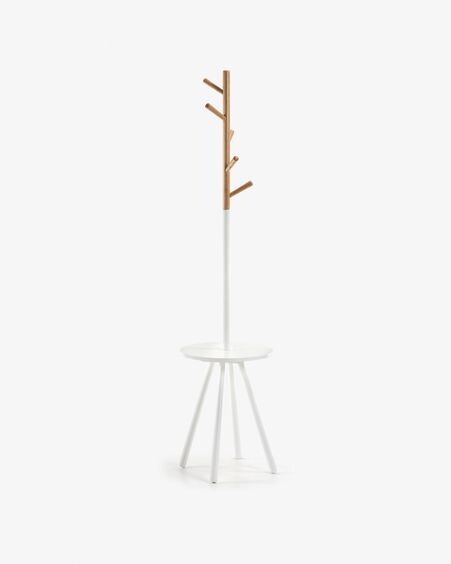 Perchero bandeja Nerb madera lacada blanco y madera de caucho 40 x 170 cm FSC MIX Credit