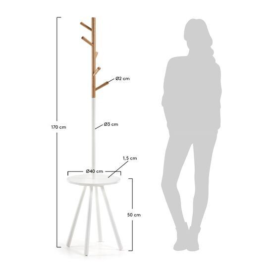 Perchero bandeja Nerb madera lacada blanco y madera de caucho 40 x 170 cm FSC MIX Credit