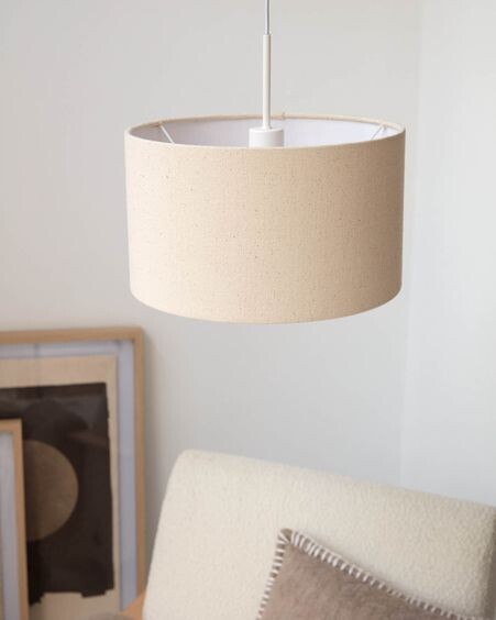 Pantalla lámpara de techo pequeño Nazli de lino con acabado beige Ø 40 cm