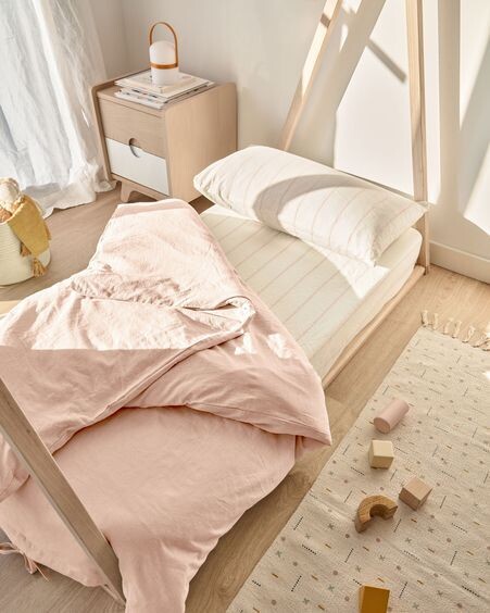 Set Gaitana fundas nórdica, almohada y bajera 100% algodón GOTS rosa cama 70 cm