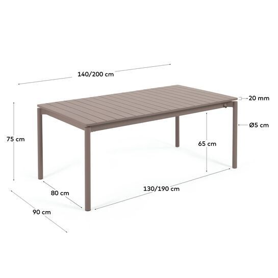 Mesa extensible de exterior Zaltana de aluminio con acabado marrón mate 140 (200) x 90 cm