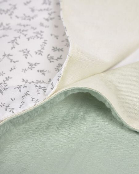Set Yamile de 2 mini toallas 100% algodón orgánico (GOTS) turquesa y blanco con hojas gris