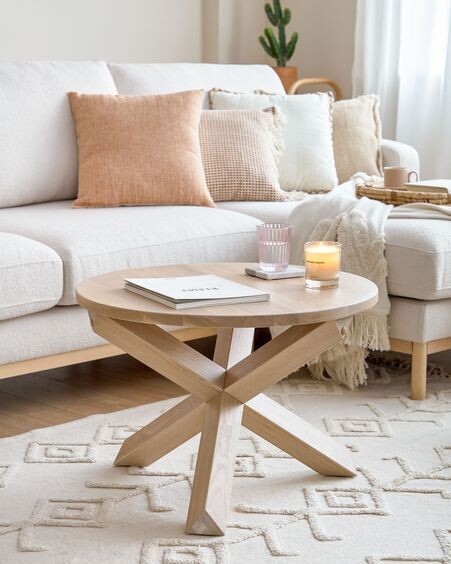 Mesa de centro Lotus Ø 65 cm madera maciza de roble