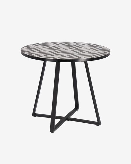 Mesa redonda Tella cerámico blanco y negro patas acero acabado negro Ø 90 cm