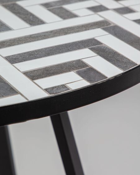 Mesa redonda Tella cerámico blanco y negro patas acero acabado negro Ø 90 cm