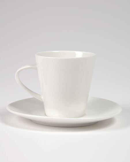 Taza de café grande con plato Pierina porcelana blanco