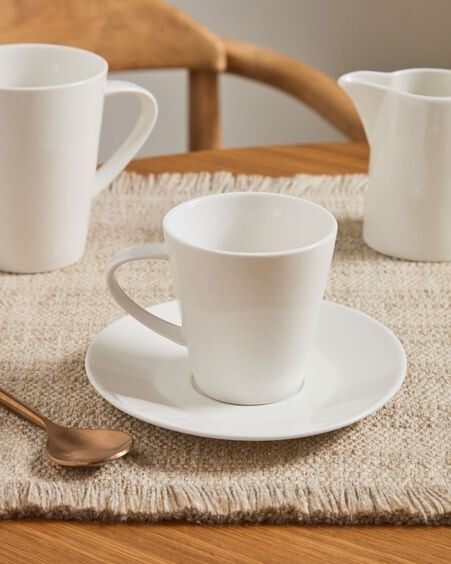 Taza de café grande con plato Pierina porcelana blanco