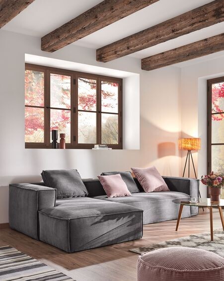 Sofá Blok 4 plazas chaise longue izquierdo pana gruesa gris 330 cm