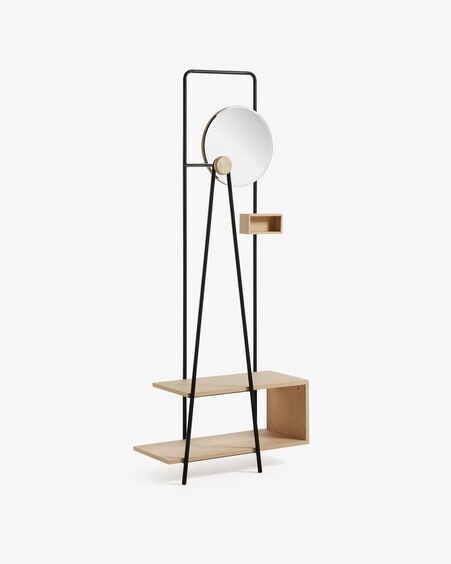 Perchero Angelo acero negro y chapado en roble 76 x 191 cm