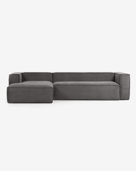 Sofá Blok 4 plazas chaise longue izquierdo pana gruesa gris 330 cm