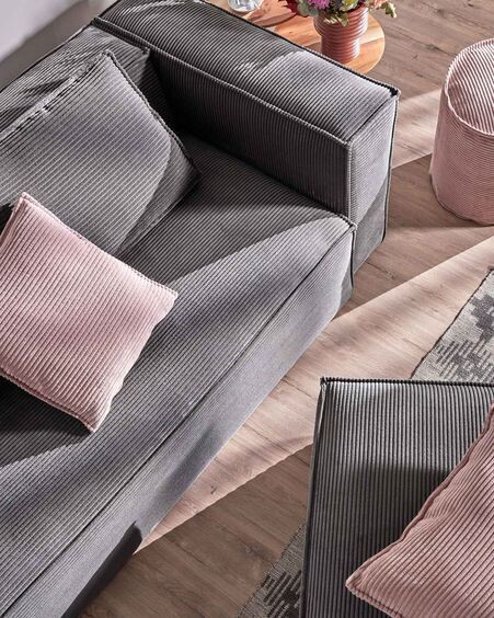 Sofá Blok 3 plazas chaise longue izquierdo pana gruesa gris 300 cm