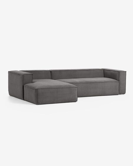 Sofá Blok 3 plazas chaise longue izquierdo pana gruesa gris 300 cm