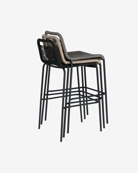 Taburete Lambton de cuerda negro y acero con acabado negro altura 74 cm