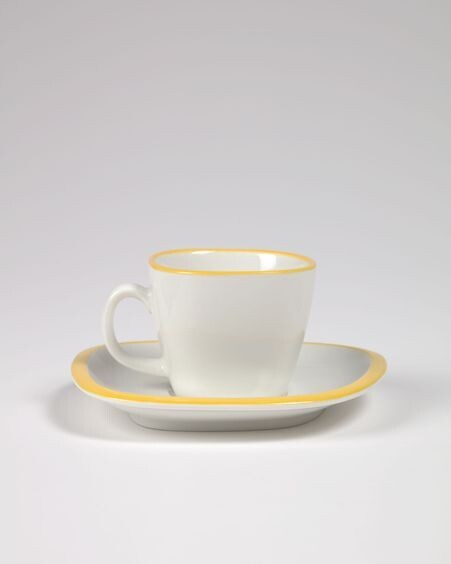 Taza de café con plato Odalin porcelana blanco y amarillo