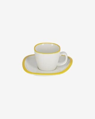 Taza de café con plato Odalin porcelana blanco y amarillo