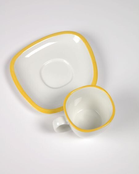Taza de café con plato Odalin porcelana blanco y amarillo