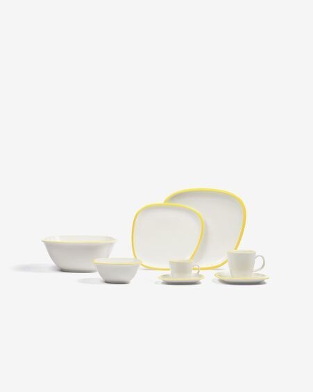 Taza de café con plato Odalin porcelana blanco y amarillo