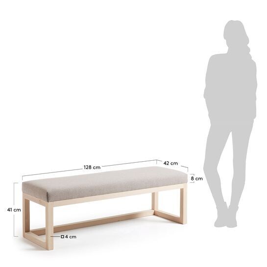Banqueta Loya beige de madera maciza de haya 128 cm