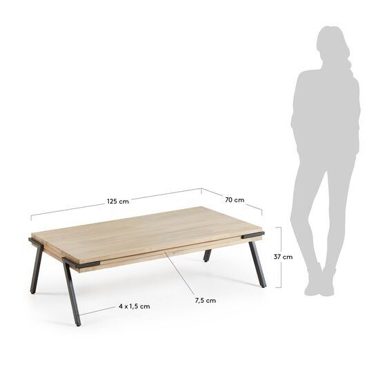 Mesa de centro Thinh de madera maciza de acacia y patas de acero acabado negro 125 x 70 cm