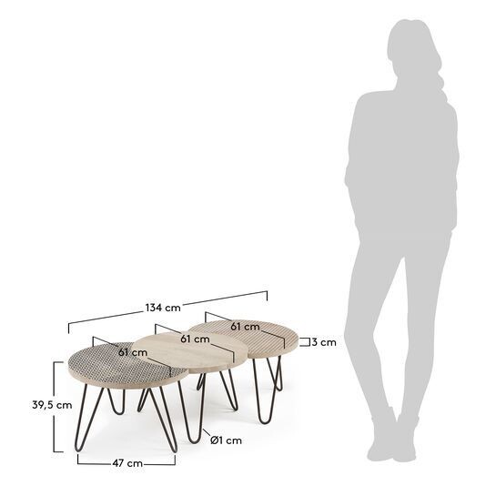 Set Houp de 3 mesas 134 x 39,5 cm