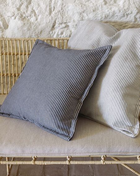 Funda cojín Aleria algodón rayas gris y blanco 60 x 60 cm
