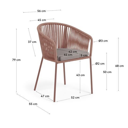 Silla Yanet de cuerda terracota y patas de acero galvanizado