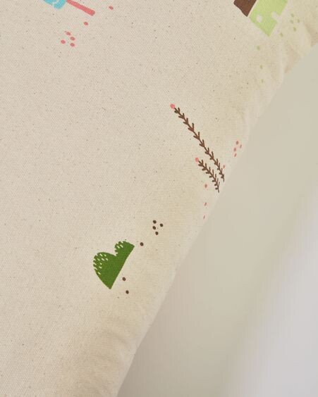 Funda cojín Llaru 100% algodón blanco casas y setas multicolor 45 x 45 cm