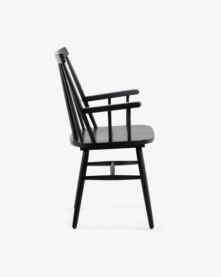 Silla con brazos Tressia DM y madera maciza de caucho lacado negro