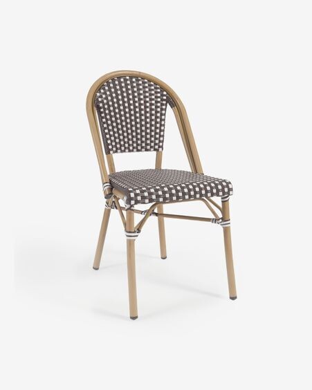 Silla de exterior bistro Marilyn de aluminio y ratán sintético marrón y blanco