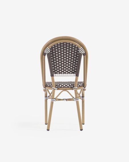 Silla de exterior bistro Marilyn de aluminio y ratán sintético marrón y blanco