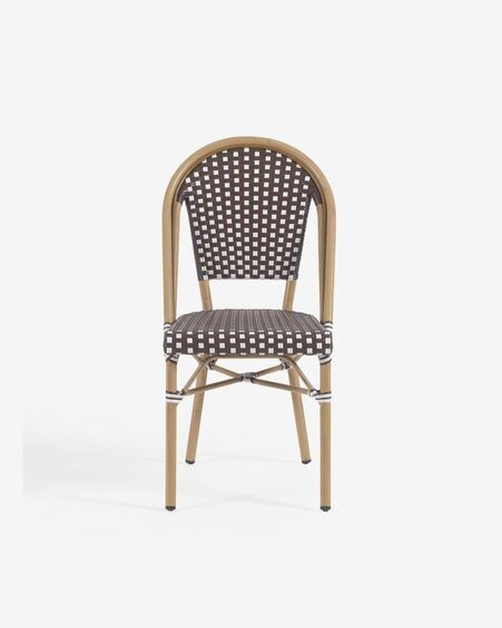 Silla de exterior bistro Marilyn de aluminio y ratán sintético marrón y blanco