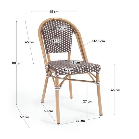 Silla de exterior bistro Marilyn de aluminio y ratán sintético marrón y blanco