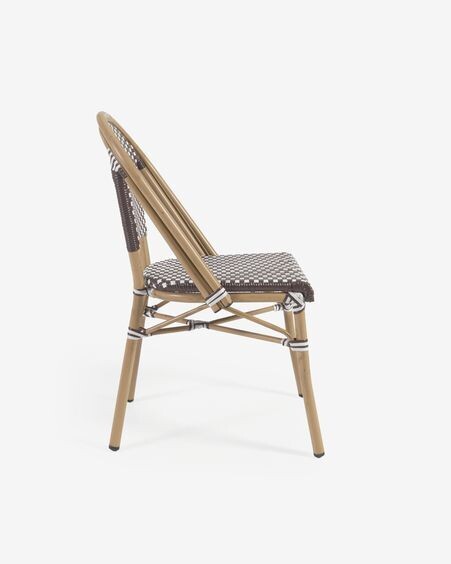 Silla de exterior bistro Marilyn de aluminio y ratán sintético marrón y blanco