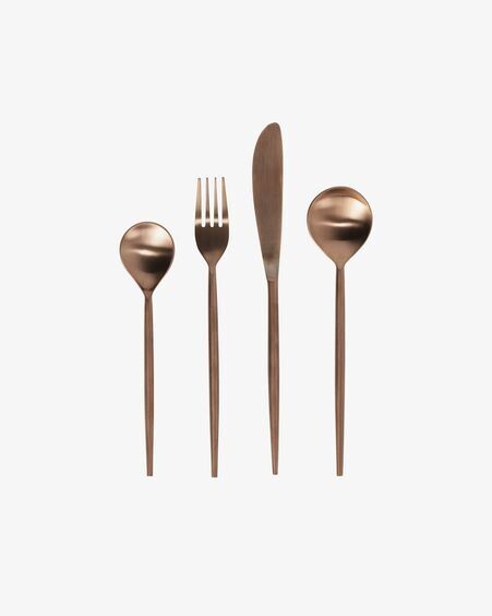 Set Kelda de 16 cubiertos cobre mango redondo