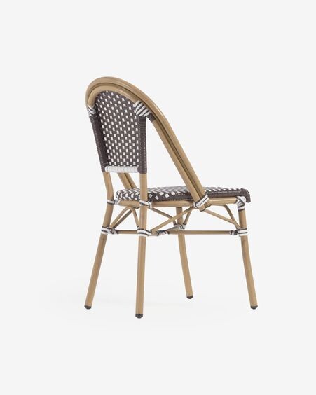 Silla de exterior bistro Marilyn de aluminio y ratán sintético marrón y blanco