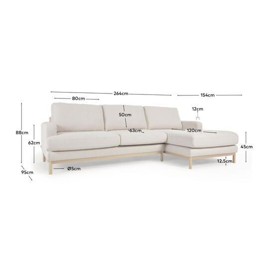 Sofá Mihaela 3 plazas con chaise longue derecho de borrego blanco 264 cm