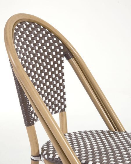 Silla de exterior bistro Marilyn de aluminio y ratán sintético marrón y blanco