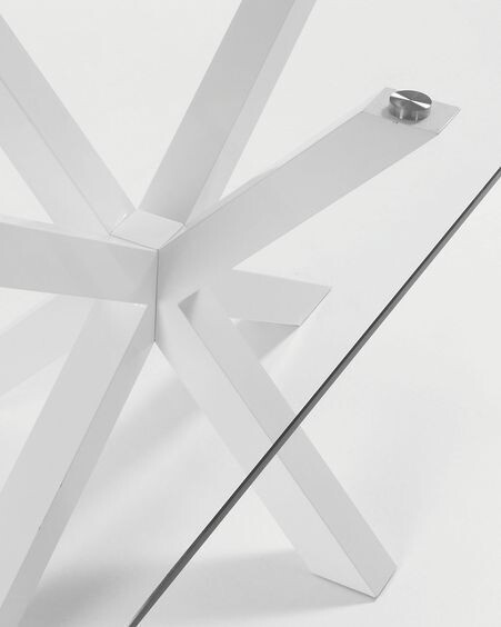 Mesa Argo de cristal y patas de acero acabado blanco 200 x 100 cm