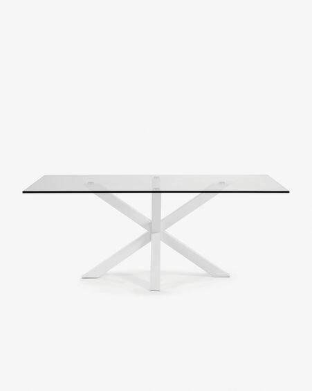 Mesa Argo de cristal y patas de acero acabado blanco 200 x 100 cm