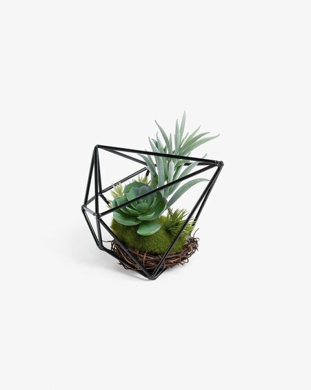 Mix Suculenta artificial con estructura de metal negro 13 cm