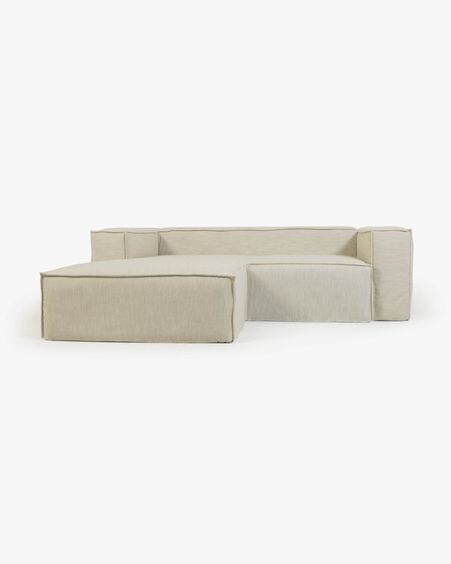 Sofá desenfundable Blok de 2 plazas chaise longue izquierdo con lino blanco 240 cm