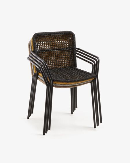 Silla Ellen de cuerda negro y acero galvanizado