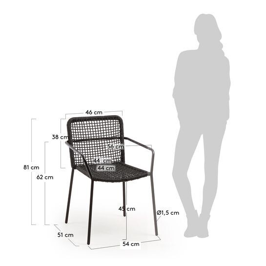 Silla Ellen de cuerda negro y acero galvanizado