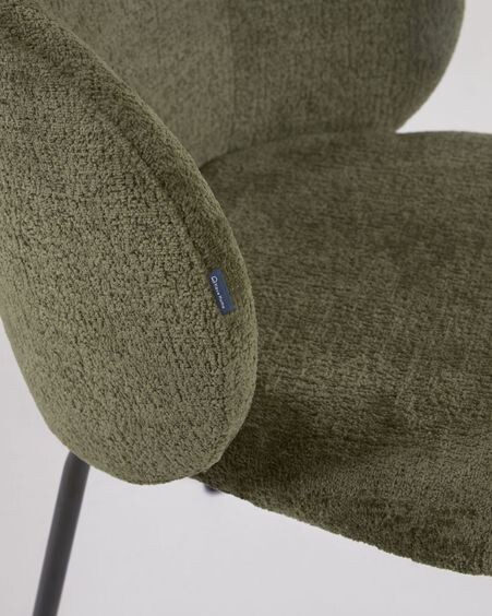 Silla Minna de chenilla verde y patas de acero acabado negro
