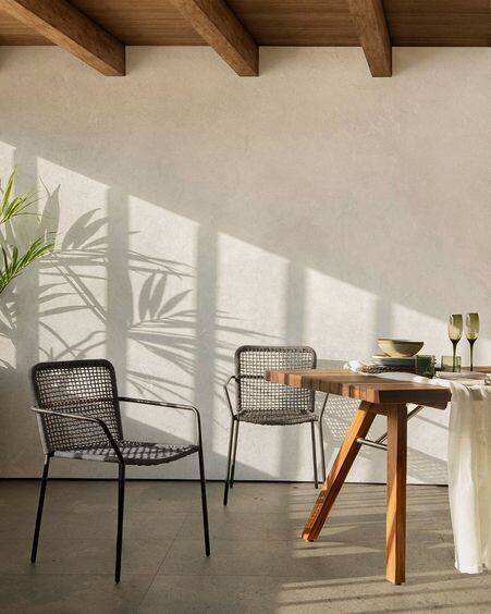 Silla Ellen de cuerda negro y acero galvanizado