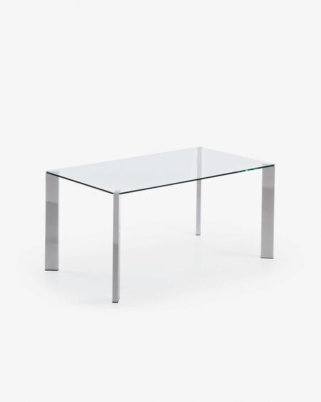 Mesa Spot de cristal y patas de acero acabado cromado 162 x 92 cm