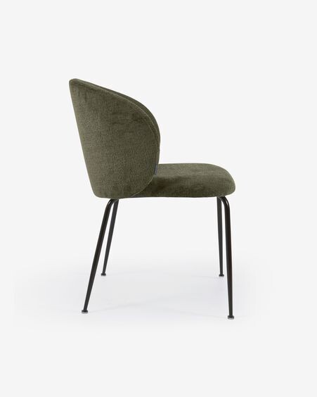 Silla Minna de chenilla verde y patas de acero acabado negro