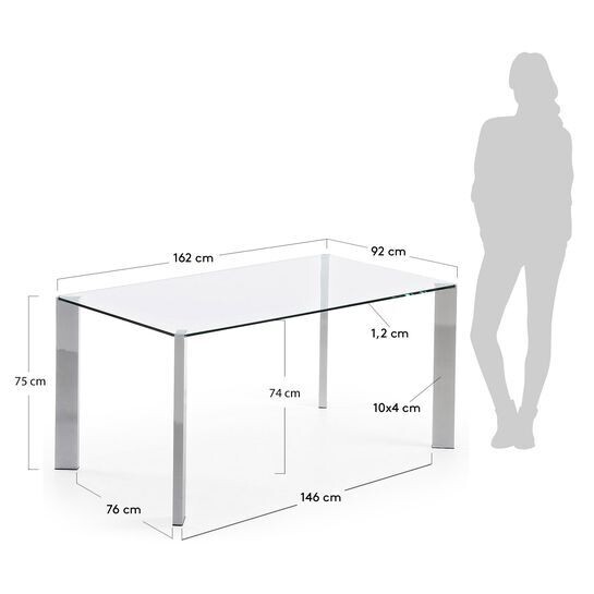 Mesa Spot de cristal y patas de acero acabado cromado 162 x 92 cm