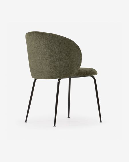 Silla Minna de chenilla verde y patas de acero acabado negro