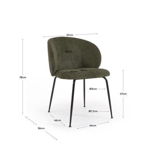 Silla Minna de chenilla verde y patas de acero acabado negro